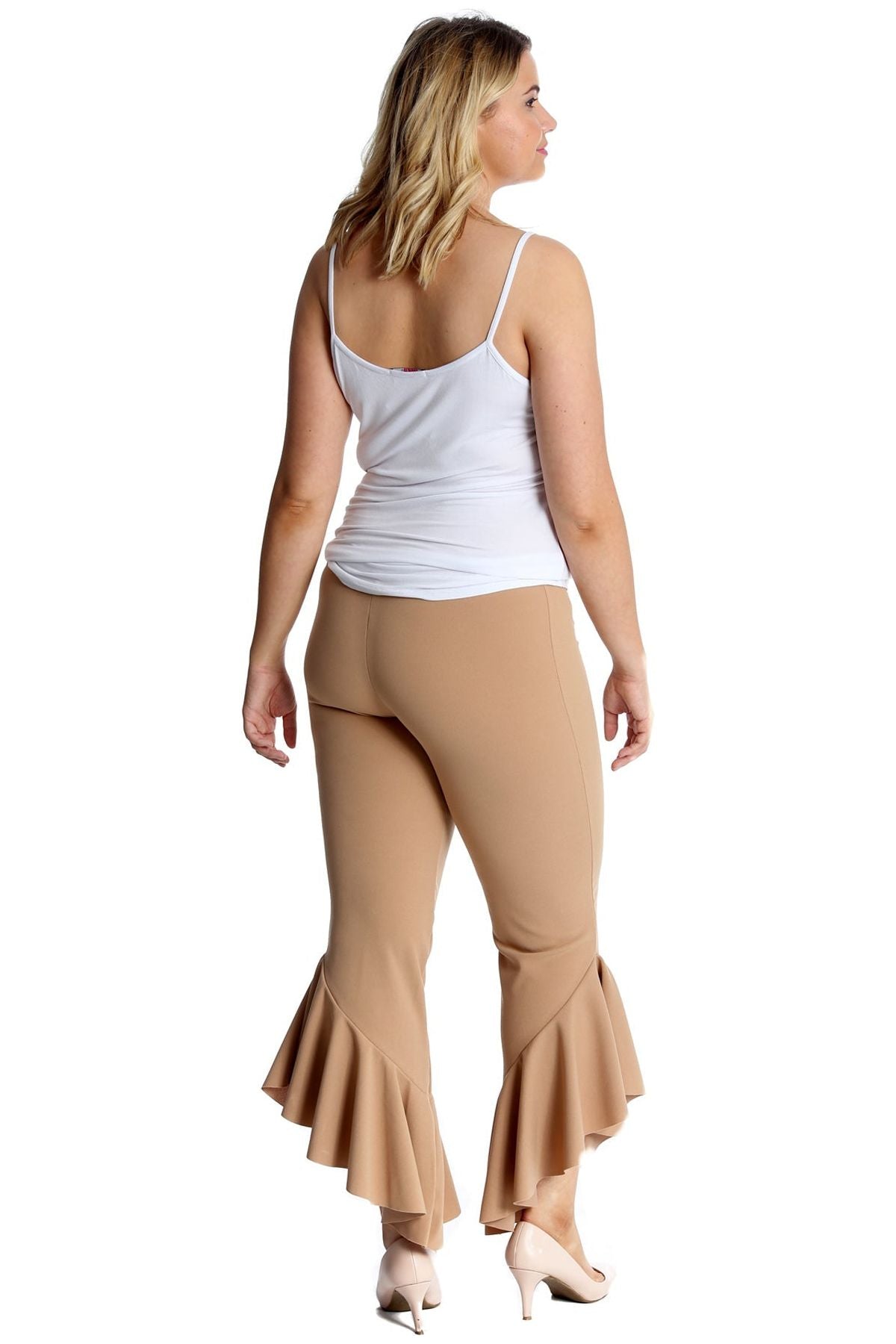 Plus Size Frill Asymmetric Hem Plain Trousers For Women  - Dropwear