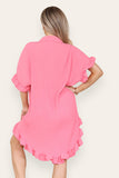 White OverSized Italian Gold Button Pleated Frill Ruffle Dress Top For Women ONE SIZE FIT (8-18) - Dropwear