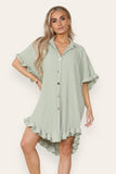 OverSized Italian Gold Button Pleated Frill Ruffle Dress Top For Women  - Dropwear
