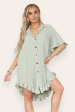 OverSized Italian Gold Button Pleated Frill Ruffle Dress Top For Women  - Dropwear