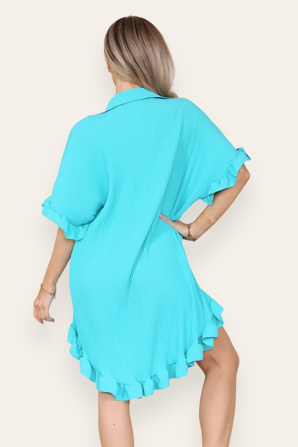 OverSized Italian Gold Button Pleated Frill Ruffle Dress Top For Women  - Dropwear