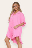 OverSized Italian Gold Button Pleated Frill Ruffle Dress Top For Women  - Dropwear