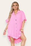 OverSized Italian Gold Button Pleated Frill Ruffle Dress Top For Women  - Dropwear