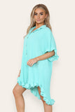 Mint OverSized Italian Gold Button Pleated Frill Ruffle Dress Top For Women ONE SIZE FIT (8-18) - Dropwear