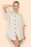 OverSized Italian Gold Button Pleated Frill Ruffle Dress Top For Women  - Dropwear