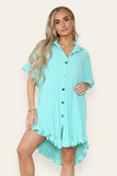 Sage OverSized Italian Gold Button Pleated Frill Ruffle Dress Top For Women ONE SIZE FIT (8-18) - Dropwear