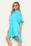 OverSized Italian Gold Button Pleated Frill Ruffle Dress Top For Women  - Dropwear