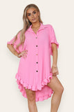 OverSized Italian Gold Button Pleated Frill Ruffle Dress Top For Women  - Dropwear