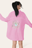 Orange Oversized Long Sleeve Gold Sequin Eye ButtonÂ UpÂ Shirt For Women ONE SIZE (8-16) - Dropwear