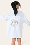 Black Oversized Long Sleeve Gold Sequin Eye ButtonÂ UpÂ Shirt For Women ONE SIZE (8-16) - Dropwear