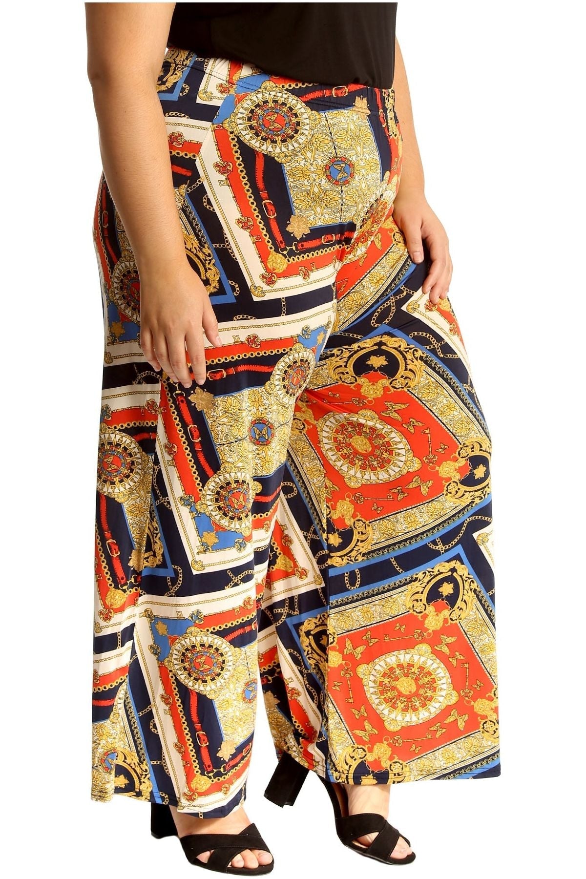 Red Plus Size Baroque Paisley Print Palazzo Trouser For Women 20-22 - Dropwear