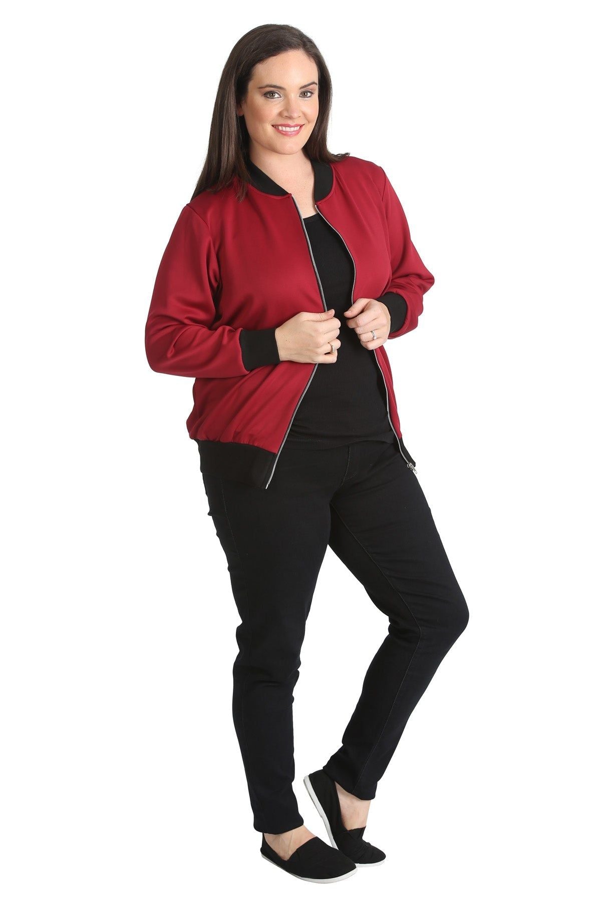 Brown Plain Bomber Jacket Sleeve Top For Women 18 - Dropwear