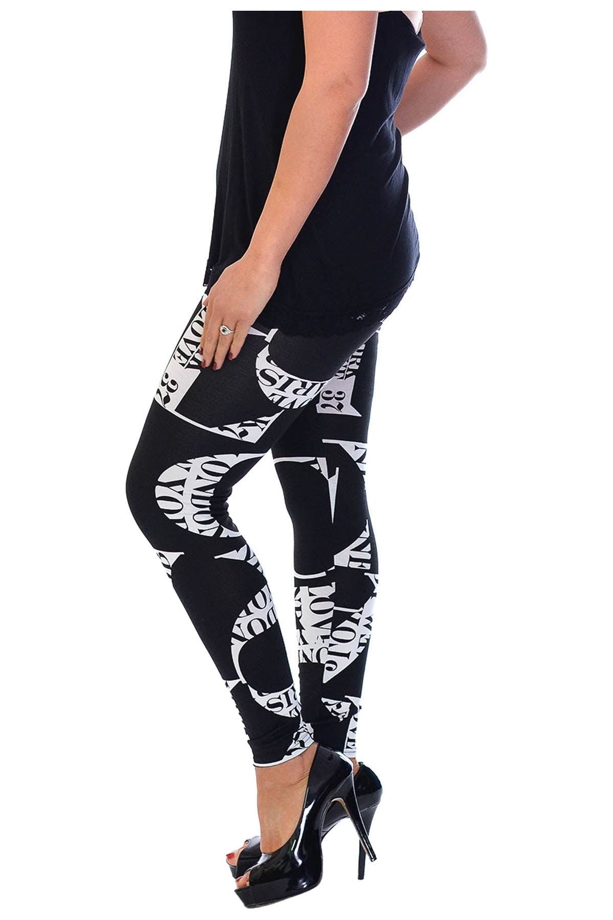 Letters Plus Size Love City Print Skinny Stretchy Leggings For Women 16-18 - Dropwear