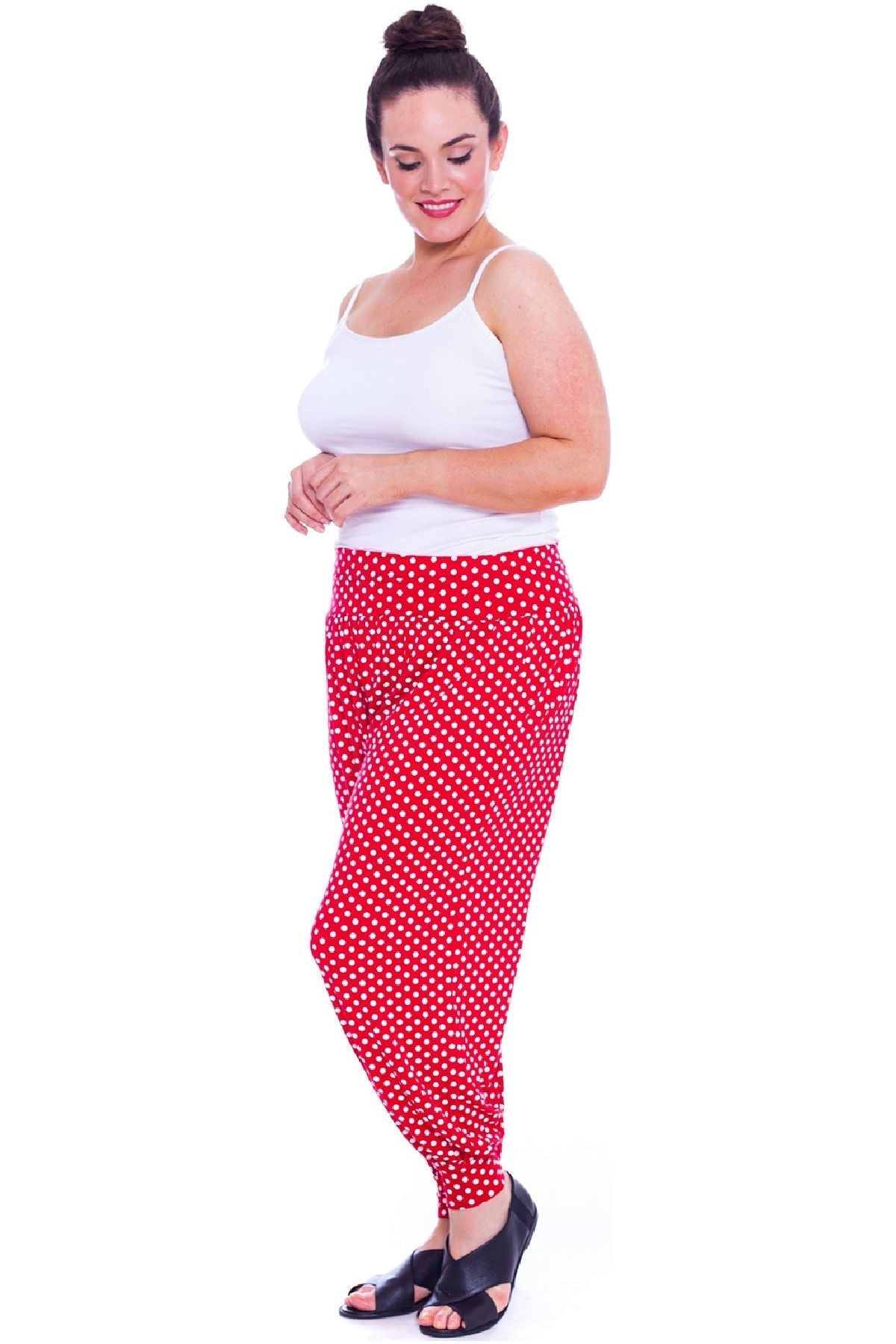 Red Spot Plus Size Polka Dot Print Harem Trouser For Women 24-26 - Dropwear