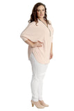 Zip Curved Hem V-Neck Batwing Sleeve Top For Women  - Dropwear