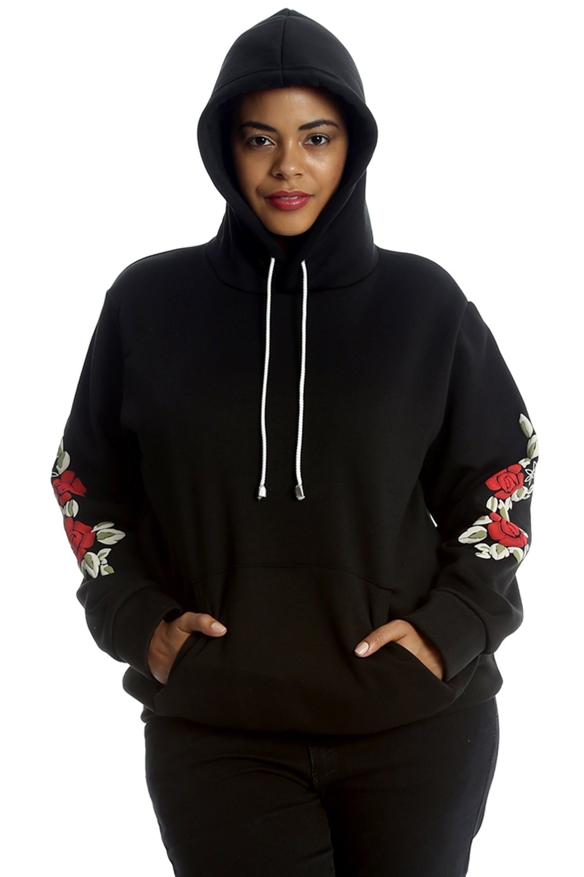 Light Grey Embroidered Pouch Pocket Sweatshirt For Women 26-28 - Dropwear