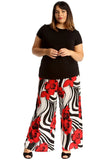 Red Plus Size Zebra Floral Print Palazzo Trouser For Women 20-22 - Dropwear