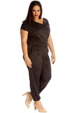 Black Plus Size Cowl Neck Pocket Belted Jumpsuits For Women 16 - Dropwear