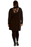Black Plus Size Lace Back Open Pleated Cardigan For Women 20-22 - Dropwear