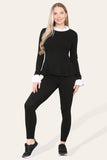 Peplum Frill Neck Suit Pleated Lounge Wear Set For Women  - Dropwear