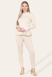 Black Peplum Frill Neck Suit Pleated Lounge Wear Set For Women 12-14 - Dropwear