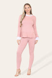 Beige Peplum Frill Neck Suit Pleated Lounge Wear Set For Women 8-10 - Dropwear