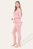 Grey Peplum Frill Neck Suit Pleated Lounge Wear Set For Women 8-10 - Dropwear