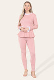 Black Peplum Frill Neck Suit Pleated Lounge Wear Set For Women 8-10 - Dropwear