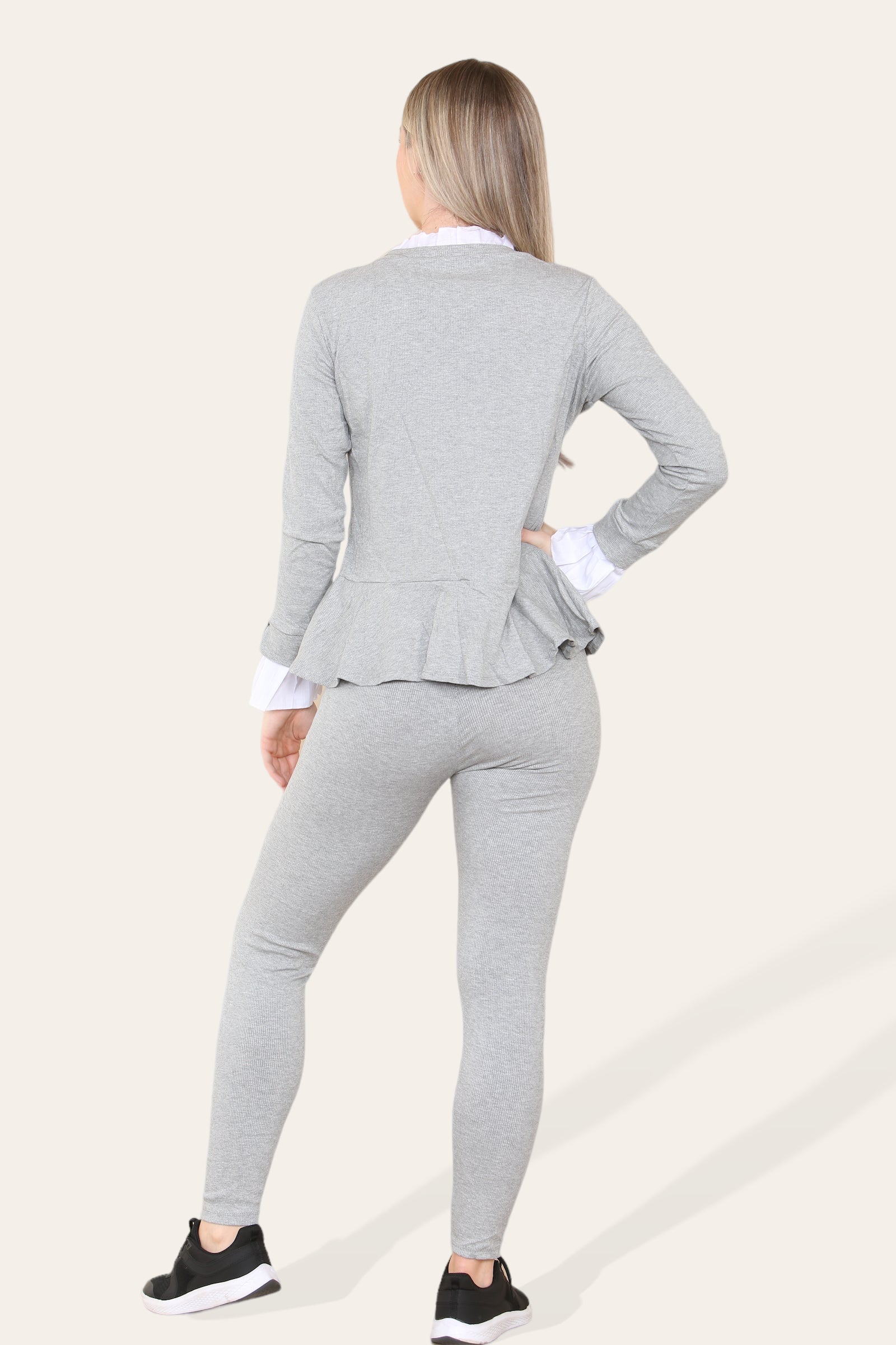 Peplum Frill Neck Suit Pleated Lounge Wear Set For Women  - Dropwear