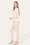 Dusty Peplum Frill Neck Suit Pleated Lounge Wear Set For Women 12-14 - Dropwear