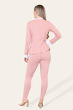 Dusty Peplum Frill Neck Suit Pleated Lounge Wear Set For Women 8-10 - Dropwear