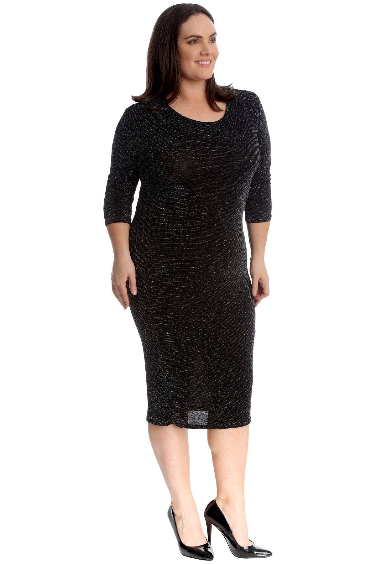 Gold Plus Size Lurex Metallic Glitter Bodycon Dress For Women 22-24 - Dropwear