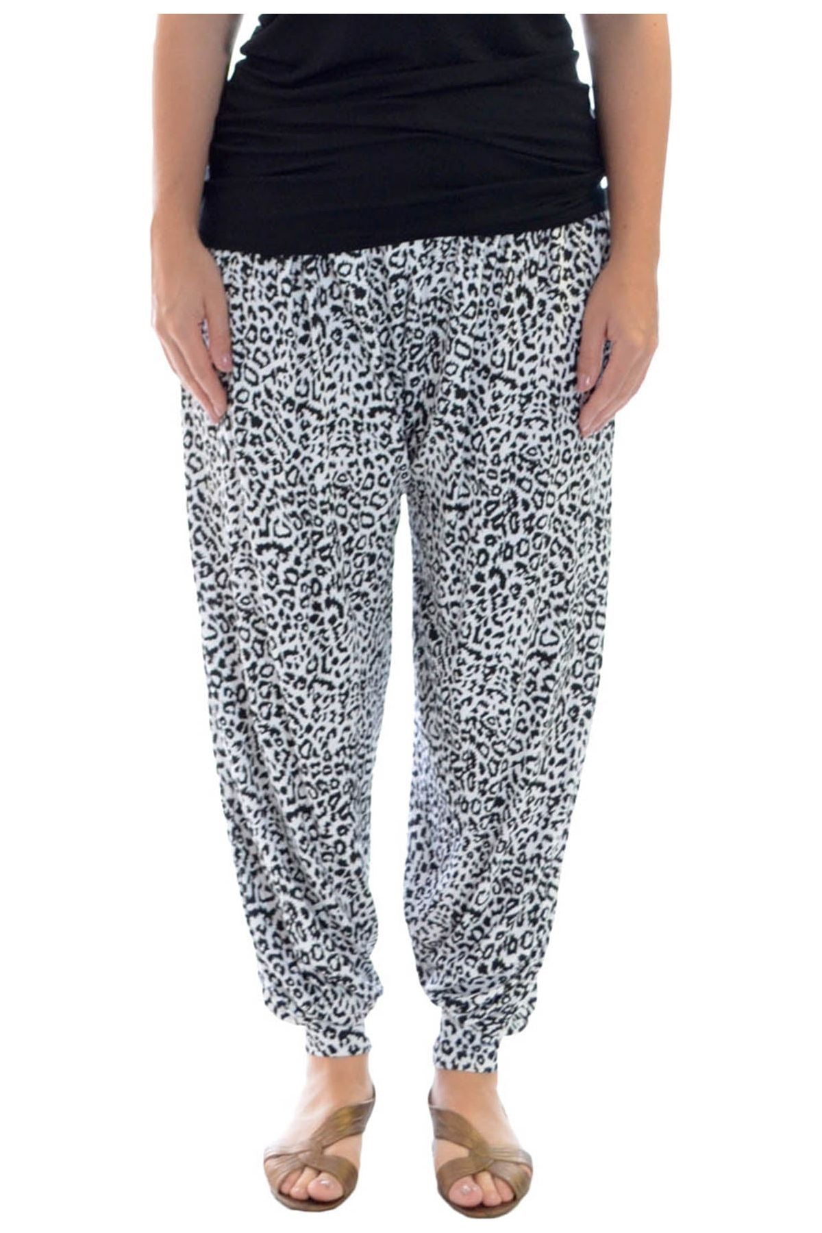 Black White Animal Animal Print Harem Trousers For Women 12-14 - Dropwear
