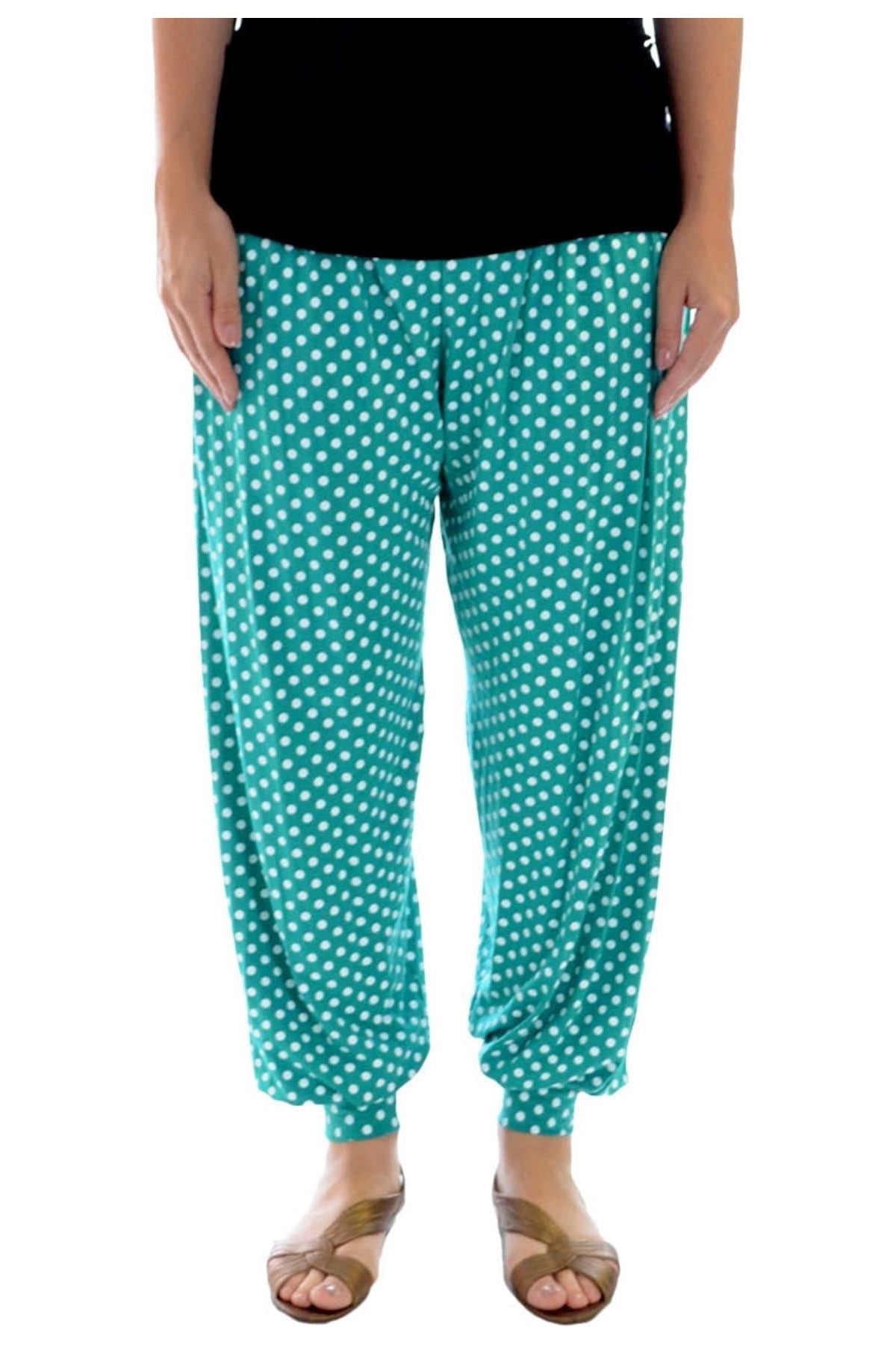 Green Spot Plus Size Polka Dot Print Harem Trouser For Women 20-22 - Dropwear