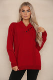 Red V Neck Cable Knitted Jumper For Women 16 - Dropwear