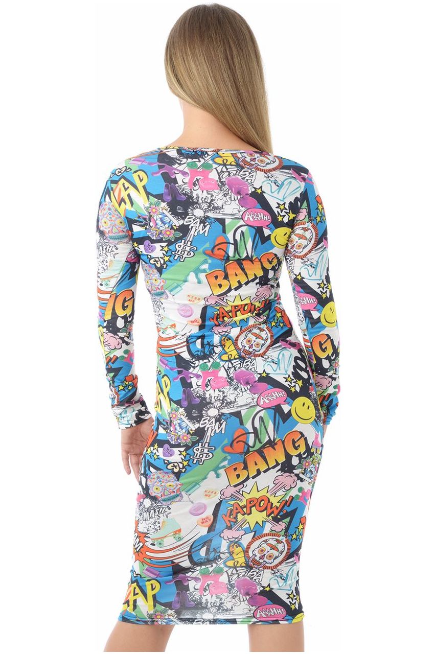Bodycon Bang Print Midi Dress For Women  - Dropwear