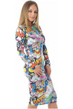Bang Bodycon Bang Print Midi Dress For Women 8-10 - Dropwear