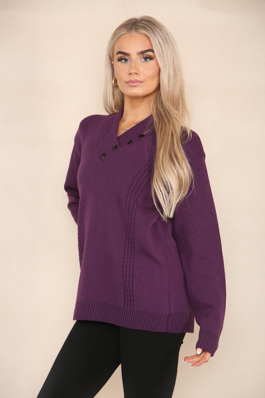 Red V Neck Cable Knitted Jumper For Women 10 - Dropwear