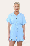 Hot Pink / Fuchsia Pleated Ruffle Shirt Short Playsuit With Frill Hems For Women ONE SIZE UK FIT (8-16) - Dropwear
