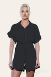 Candy Pink Pleated Ruffle Shirt Short Playsuit With Frill Hems For Women ONE SIZE UK FIT (8-16) - Dropwear