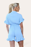 Jade Green Pleated Ruffle Shirt Short Playsuit With Frill Hems For Women ONE SIZE UK FIT (8-16) - Dropwear