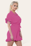 Mint Pleated Ruffle Shirt Short Playsuit With Frill Hems For Women ONE SIZE UK FIT (8-16) - Dropwear