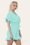 Pleated Ruffle Shirt Short Playsuit With Frill Hems For Women  - Dropwear