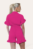 Royal Blue Pleated Ruffle Shirt Short Playsuit With Frill Hems For Women ONE SIZE UK FIT (8-16) - Dropwear