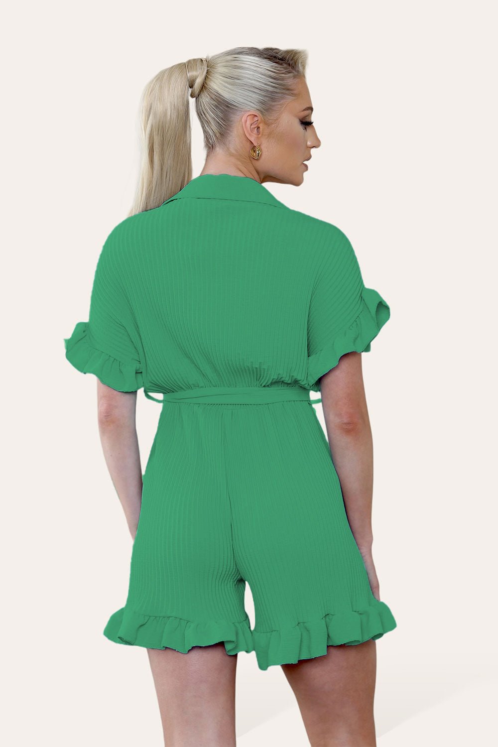 White Pleated Ruffle Shirt Short Playsuit With Frill Hems For Women ONE SIZE UK FIT (8-16) - Dropwear