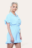 Orange Pleated Ruffle Shirt Short Playsuit With Frill Hems For Women ONE SIZE UK FIT (8-16) - Dropwear