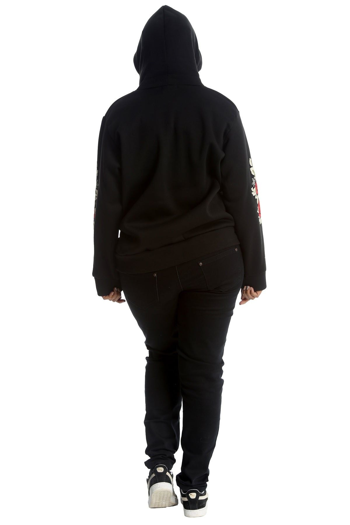 Black Embroidered Pouch Pocket Sweatshirt For Women 20-22 - Dropwear