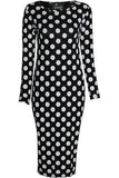 Polka Dot Bodycon Polka Dot Print Midi Dress For Women 12-14 - Dropwear