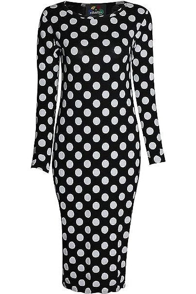 Polka Dot Plus Size Bodycon Polka Dot Print Midi Dress For Women 16-18 - Dropwear
