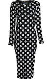 Polka Dot Plus Size Bodycon Polka Dot Print Midi Dress For Women 16-18 - Dropwear